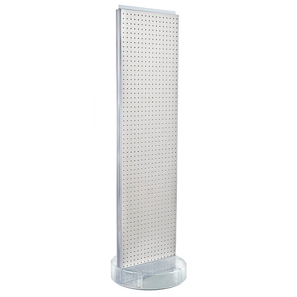 Azar Displays 2 Sided- White Pegboard Floor Display On A Revolving Round Studio Base 700780-WHT